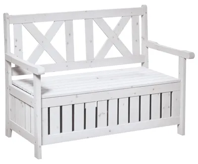 Produktbild von Sitzbank mit Stauraum 2-Sitzer Gartentruhe Truhenbank Kissentruhe Aufbewahrung Weiß 115 x 61 x 85 cm Tannenholz