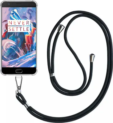 Immagine prodotto di Custodia per telefono adatta a OnePlus 3 trasparente antiurto con cavo telefonico universale staccabile - Custodia in silicone antiurto con cordino - Smartphonics