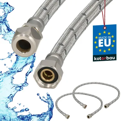 Obrázok produktu pre KOTARBAU® Sada 2 ks ohybnej hadice Vodná hadica 80 cm Odolná hadica 3/8“ x 3/8“ vonkajší priemer x stlačiteľná Pripojovacia hadica Armatúry a sanitárne hadice Vodovodný kohútik