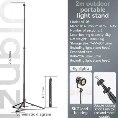 Zdjęcie produktu dla Statyw oświetleniowy, wysokość 200 cm, udźwig 5 kg, statyw AT-05