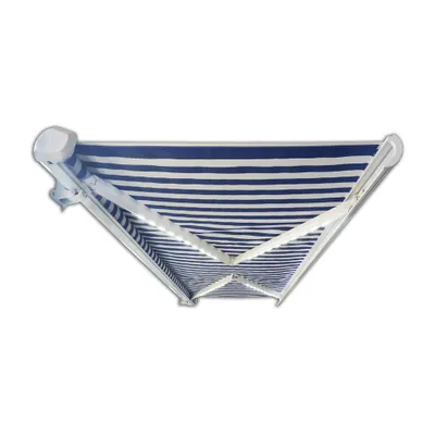 Produktbild von HOME DELUXE - LED Vollkassettenmarkise ELOS - Marineblau - Weiß, 350 x 250 cm - inkl. Wind- und Sonnensensor, Fernbedienung, Handkurbel, Montagematerial I Terrassenüberdachung Sonnenschutz Windschutz