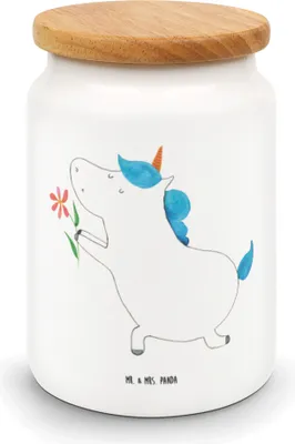 Produktbild von Mr. & Mrs. Panda salzdose Einhorn Blume - Weiß - Geschenk, Liebe, Vorratsdose, Partner, aufbewahrungsbehälter, Ehe, Einhörner, Dose, Teedose, Kaffeedose, Keksdose