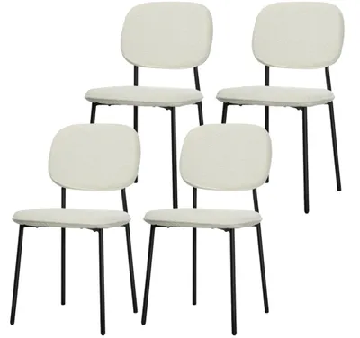 Produktbild von 4er-Set Esszimmerstühle, Küchenstuhl weicher Stoffbezug, Stühle armloses Design, Weiß