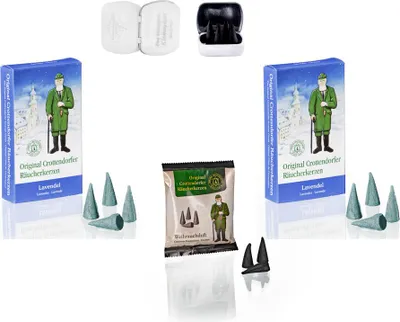 Produktbild von Crottendorfer Räucherkerzen 2er Set - Lavendel - je 24 Stück - inklusive Metalldose mit 4 Haamitkerzle - Größe M