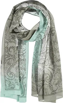 Imagen del producto de Pañuelo de seda con estampado turquesa de motivos "Passigatti"