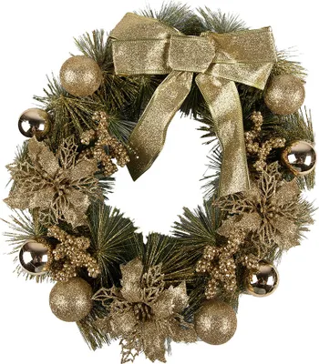 Produktbild von Clayre & Eef Weihnachtskranz Ø 40 cm Goldfarbig Kunststoff