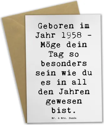 Produktbild von Mr. & Mrs. Panda Glückwunschkarte Spruch 1958 Geburtstag - Weiß - Geschenk, Jubiläum, dankeskarten, Happy Birthday, Geburtstagsgeschenk, Geboren im Jahr, einladungskarten