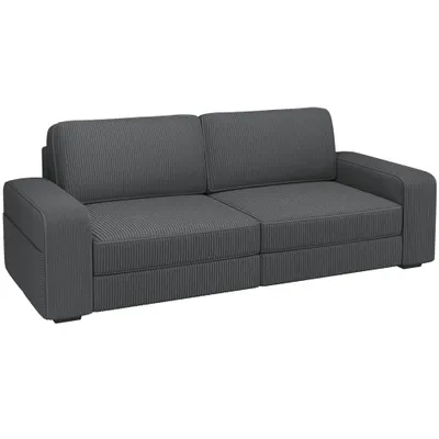 Produktbild von Yaheetech 3-Sitzer Sofa aus Cordstoff, 212 cm breit, Polstersofa mit Kissen &  Rückenlehne & Armlehnen, Dunkelgrau