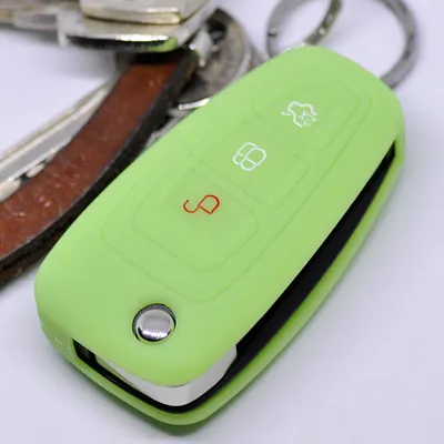 Produktbild von Auto Schlüssel Hülle Silikon Schutz Cover Fluoreszierend Grün kompatibel mit Ford Mondeo Focus S-Max Fiesta Transit 3 Tasten Klappschlüssel