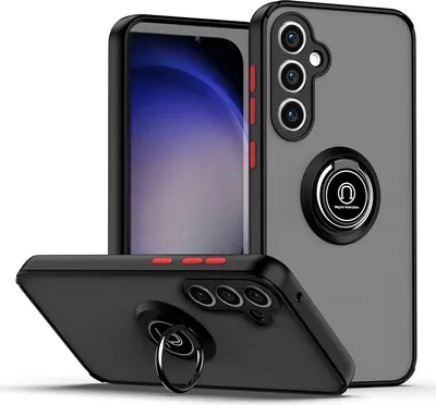 Immagine prodotto di Custodia per Samsung Galaxy S23FE in TPU trasparente opaco con supporto ad anello e supporto nero rosso