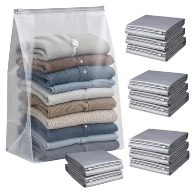Produktbild von Relaxdays Vakuumbeutel, 12er Set, 100 x 80 cm, Kompressionstüten, Bettwäsche & Kleidung, große Vakuumierbeutel, grau