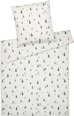 Produktbild von elegante Soft-Flanell Bettwäsche-Garnitur Winterwald Farbe weiss Größe 155x200+80x80