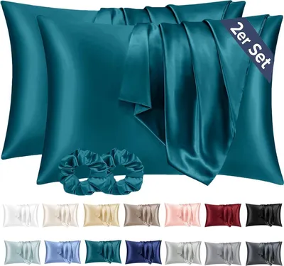 Produktbild von Vielit 2er Satin Kissenbezug 40x80 Petrol Haargummis Blaugrün