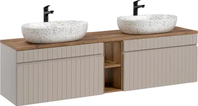 Zdjęcie produktu dla Zestaw meblowy do łazienki 180 cm z 2 umywalkami nablatowymi Lili