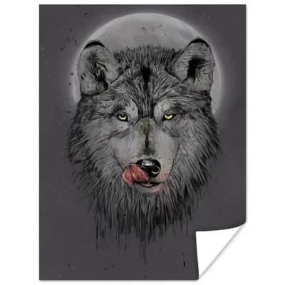 Produktbild von MuchoWow® Poster Wolf - Mond - Tiere - Dunkelheit 30x40 cm - Wandplakat - Poster Kinderzimmer
