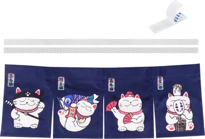 Obrázek produktu pro Japonská záclona Maneki Neko | 85x30cm | Látkové dveře | Asijská mávající kočka