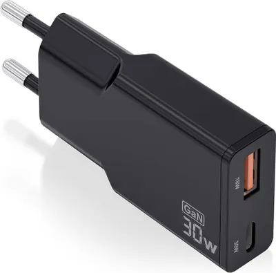 Produktbild von Aisens GaN Wall Charger ASCH-30W2P047-BK/ 1xUSB Type-C/ 1xUSB/ 30W/ Black