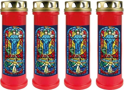 Produktbild von Grabkerze Rot 4er Pack, Brenndauer: 100 Stunden ( je Kerze ), Motiv: Fenster Blau