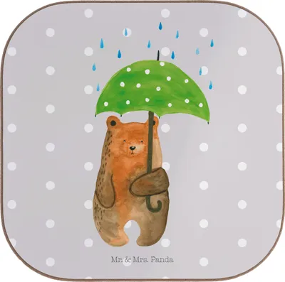 Produktbild von Mr. & Mrs. Panda Untersetzer Glas Bär Regenschirm - Grau Pastell - Geschenk, Spruch, Liebeskummer, Partner, Freunde, Teddy, gläseruntersetzer, Gläser, bieruntersetzer