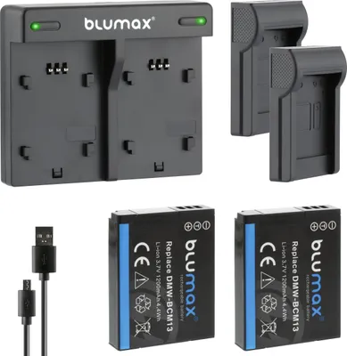 Produktbild von 2x Akku + Lader für Panasonic DMW- BCM13  DMC-FT5 TZ41 TZ71 ZS30 1200 mAh