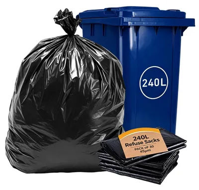 Image de 30 sacs poubelles noirs résistants, capacité 240 litres