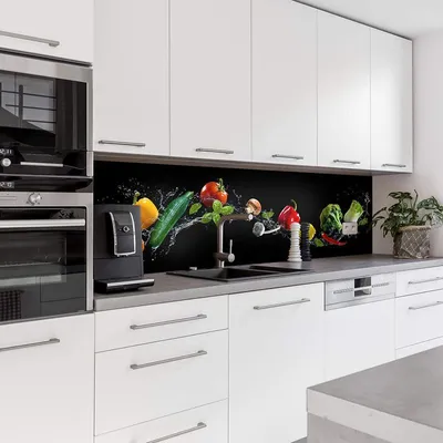 Produktbild von Dedeco Küchenrückwand Motiv: Obst & Gemüse V1, 5mm Hartschaum Kunststoffplatte PVC als Spritzschutz Küchenwand Wandschutz wasserfest, inkl. UV-Lack matt, alle Untergründe, 260 x 60 cm