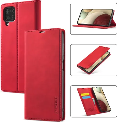 Produktbild von Galaxy A22 4G Hülle, Standfunktion Kartenfach Wallet Leder Schutzhülle für Samsung Galaxy A22 4G Rot