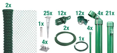 Obrázek produktu pro Plot z drátěného pletiva Alberts, výška 80 cm, délka 50 m, kompletní plotová souprava se zemním pouzdrem bez betonáže, zelená, velikost ok 60 x 60 mm