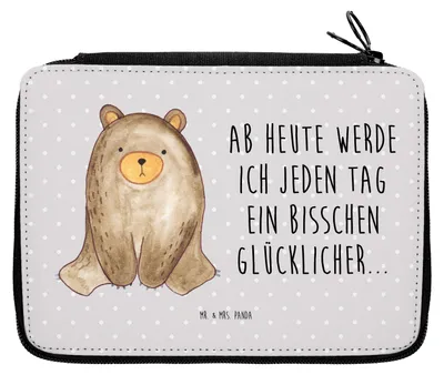 Produktbild von Mr. & Mrs. Panda Federtasche Bär sitzend - Grau Pastell - Geschenk, Teddy, Federmappe, Etui, Federmäppchen, Schreibmappe, Mäppchen