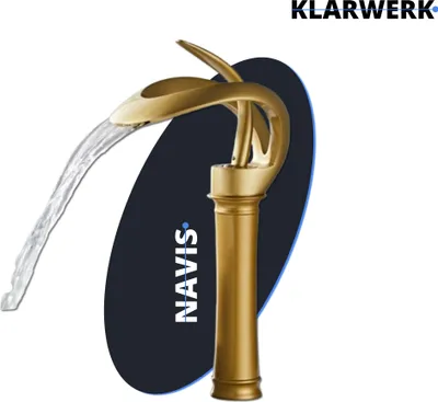 Produktbild von NAVIS | Design Wasserfall Wasserhahn Bad Gold matt hohe Badarmatur|Elegante Premium Edelstahl Armatur Für hohe Waschbecken|Mischbatterie 2 Anschlüsse