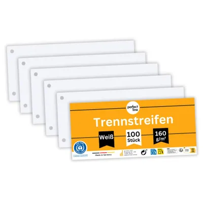 Produktbild von perfect line 100 Papier-Trennstreifen weiß 160g gelocht abheften stabil Register