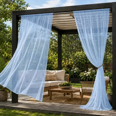 Image de Lot de 2 rideaux extérieurs moustiquaires, moustiquaires pour pavillon, protection anti-insectes réglable, moustiquaires pour terrasse et jardin, bleu L160 x H213 cm