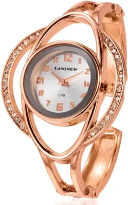 Produktbild von Elegante Spangenuhr für Damen – Gold-weiß Design mit Quarzwerk, Metallarmband & funkelnden Details – Stilvolle Uhr für Alltag & Anlässe