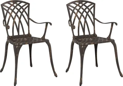 Obrázok produktu pre vidaXL Záhradná stolička, 2 ks, bronzová, 53 x 51 x 88,5 cm, hliník
