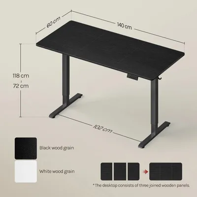 Productafbeelding van Elektrisch verstelbaar bureau – Gaming bureau – 140 x 60 cm – 3 geheugenstanden – 72–118 cm – Botsingsbescherming – Hoofdtelefoonhouder – Zwart