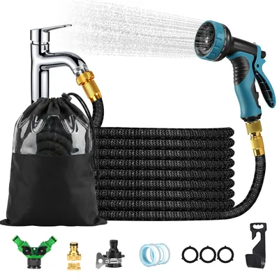 Produktbild von Gartenschlauch Flexibel 22,5m mit 10 Funktionen Sprühdüse Wasserschlauch mit 1/2 “ & 3/4 ” Anschluss Schlauch dehnbar  für ältere Wasserhähne 22,5 M