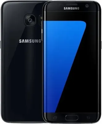 A black Samsung Galaxy S7 Edge smartphone is shown from the front and back.