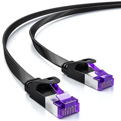 Image de deleyCON, câble réseau Cat7 plat RJ45, 10 Gbit/s, LAN, noir, longueur 30 mètres