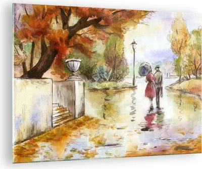 Produktbild von Bilder auf glas - Wetter regen herbst park - 70x50cm - Glasbilder - Wandbilder - Kunstdruck - zum Aufhängen bereit - Wanddekoration aus Glas - Glas Bilder - Wandbild auf Glas - GAA70x50-2914