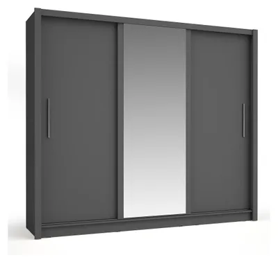 Image de Armoire OZZULA 3 portes coulissantes avec miroir gris anthracite 248 cm