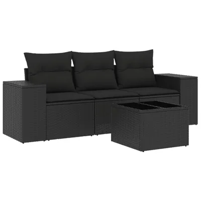 Produktbild von vidaXL 4-tlg. Garten-Sofagarnitur mit Kissen Schwarz Poly Rattan