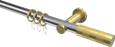 Produktbild von Interdeco Gardinenstange / Vorhangstange Chrom / Messing-Optik, Typ Platon Mavell (Zylinder), 20 mm Ø 1-läufig, 360 cm