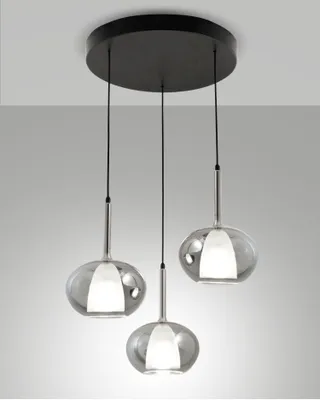 Produktbild von Hängeleuchte Metall Glas H: max. 200 cm Schwarz Rauchglas E27 3-flammig Modern Hängelampe