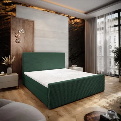 Produktbild von Masseno Boxspringbett ALORIA 180x200 cm Komplett-Set mit Bonell Matratze und Topper, Polsterbett mit Bettkästen -Grün, POSO 14 + KRONOS 14