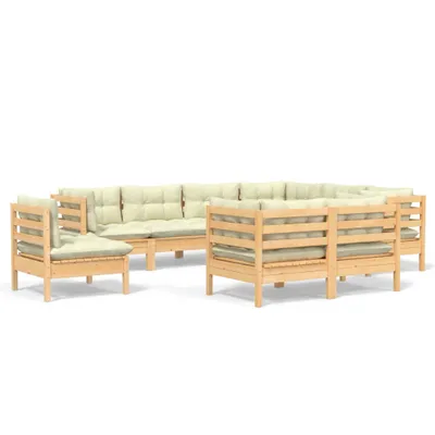Immagine prodotto di set 9 pezzi per salotto da giardino con cuscini crema in legno di pino massiccio