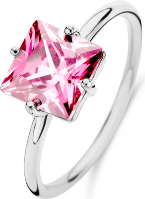 Produktbild von Neu Bling 9NB-1128-50 Silber Ring mit Zirkonia Stein - Rosa - 8mm - Quadratisch - Größe 50 - Rhodium - Silber