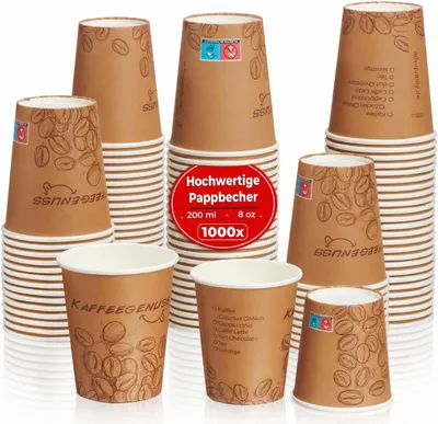 Produktbild von Pappbecher 200ml Dunkelbraun 1000 Stück Einweg Kaffeebecher Coffee to go | Kaffeebecher 200ml | 8oz | Pappbecher dunkelbraun | Heißgetränkebecher