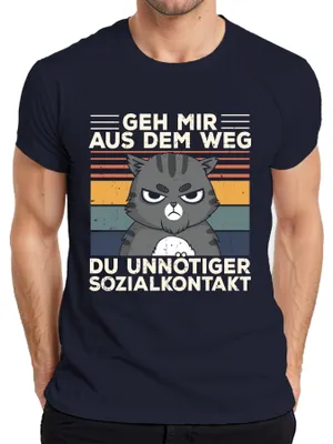 Productafbeelding van Houd me uit de buurt. Sociaal contact. Kattenmotief. Introvert. Heren T-shirt, marineblauw, maat M