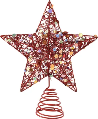 Produktbild von Christbaumspitze Stern mit bunten Pailletten 20cm Metall Rot