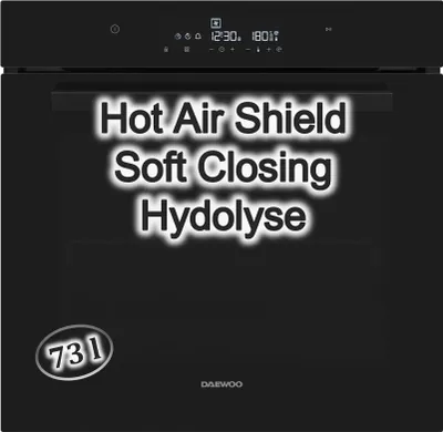 Produktbild von Daewoo Einbau Backofen Schwarz SoftClose 73 L Hydrolyse Full Touch Display BO7HY68GBNMDE
